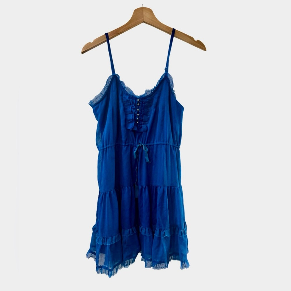 STARING AT STARS Delicate Blue Lace Ruffle Trim Dress SIZE SMALL 2 4 Tiers Adjut